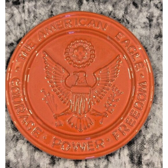 Vintage Orange Frankhoma American Eagle Courage, Power, Freedom Trivet 6.5" - Picture 1 of 4